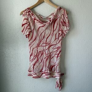 90s Charlotte Russe Cowl Neck Fairy Flutter Sleeve Tie Waist Sheer Top Wms Large